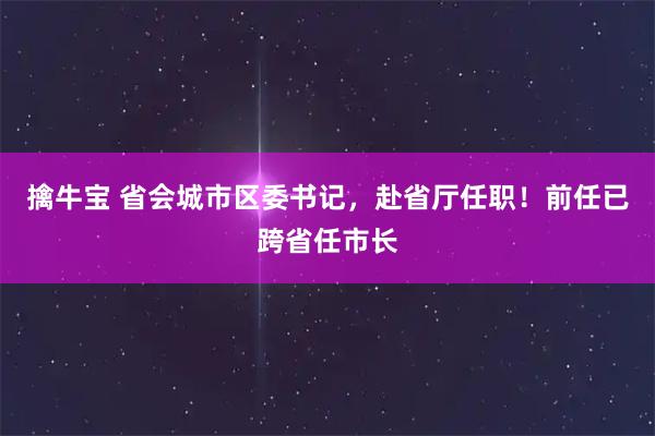 擒牛宝 省会城市区委书记，赴省厅任职！前任已跨省任市长